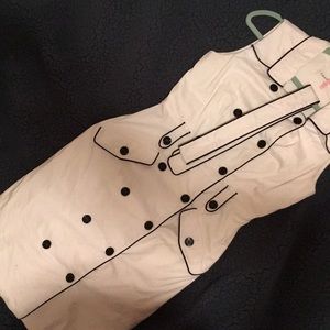 White nautical day dress by Calvin Klein with belt